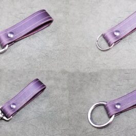Four images of a purple Leather Dangler Loop.