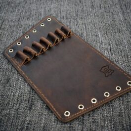 An Upgraded Handmade Leather Buttstock Cover with a stitched edge.