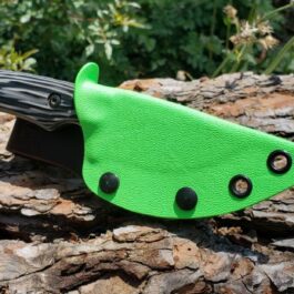 A Vertical Kydex Sheath for Benchmade Hidden Canyon Hunter sitting on top of a tree branch.