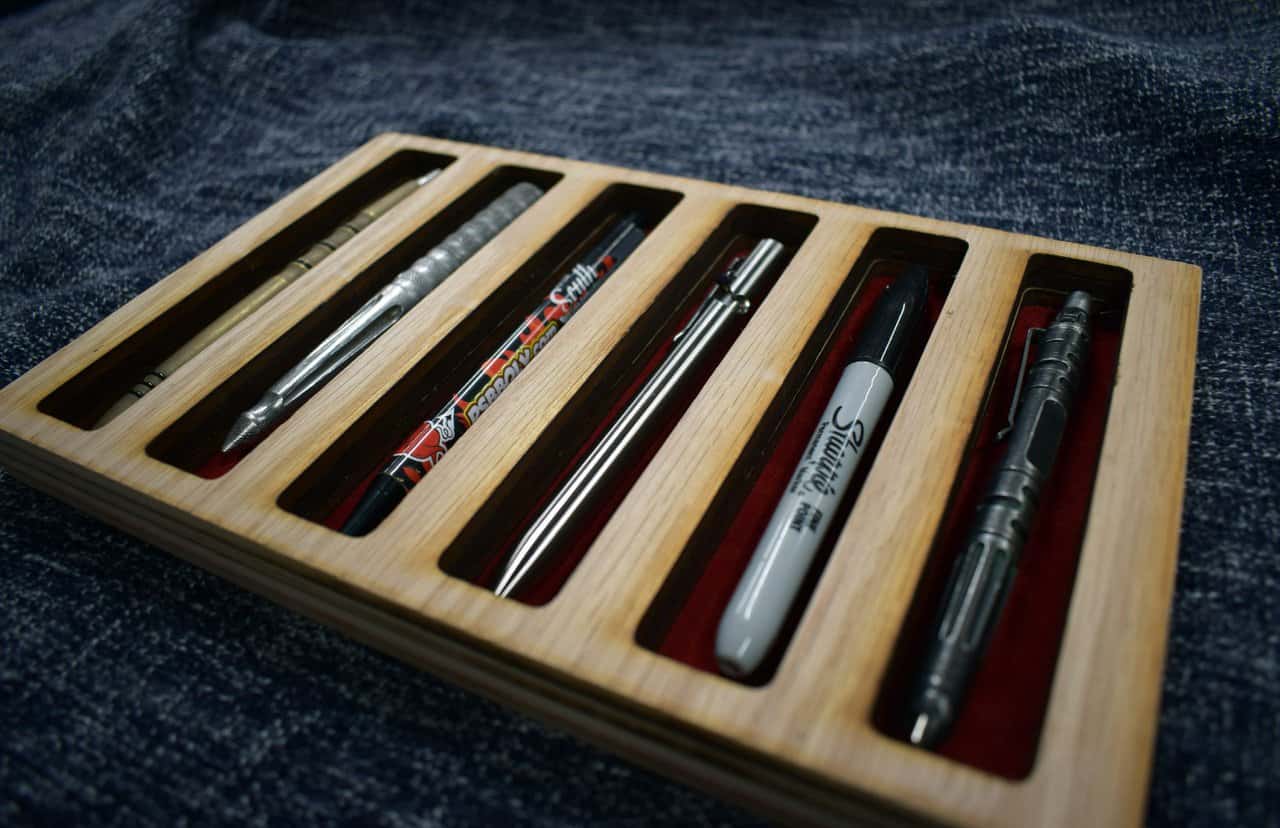 Pen tray Handmade Patterned solid wood EDC tray