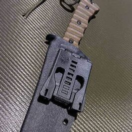 a Kydex sheath for the TOPS Wild Pig Hunter with a cord attached to it.
