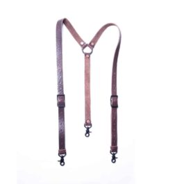 A pair of Bison Leather Suspenders on a white background.