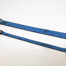 a blue Leather Cat Collar with stars on it.