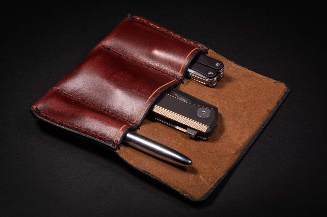 EDC Handmade Leather Pocket Organizer Slip Pouch Sheath Wallet Black 