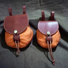 a pair of Large Sporran Belt Pouches in brown and tan leather.