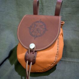a brown leather Large Sporran Belt Pouch with a compass on it.