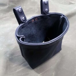 A black Bison leather Dump Bag with two metal handles.