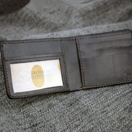 An ID Slot leather Bifold Wallet with a credit card in it.