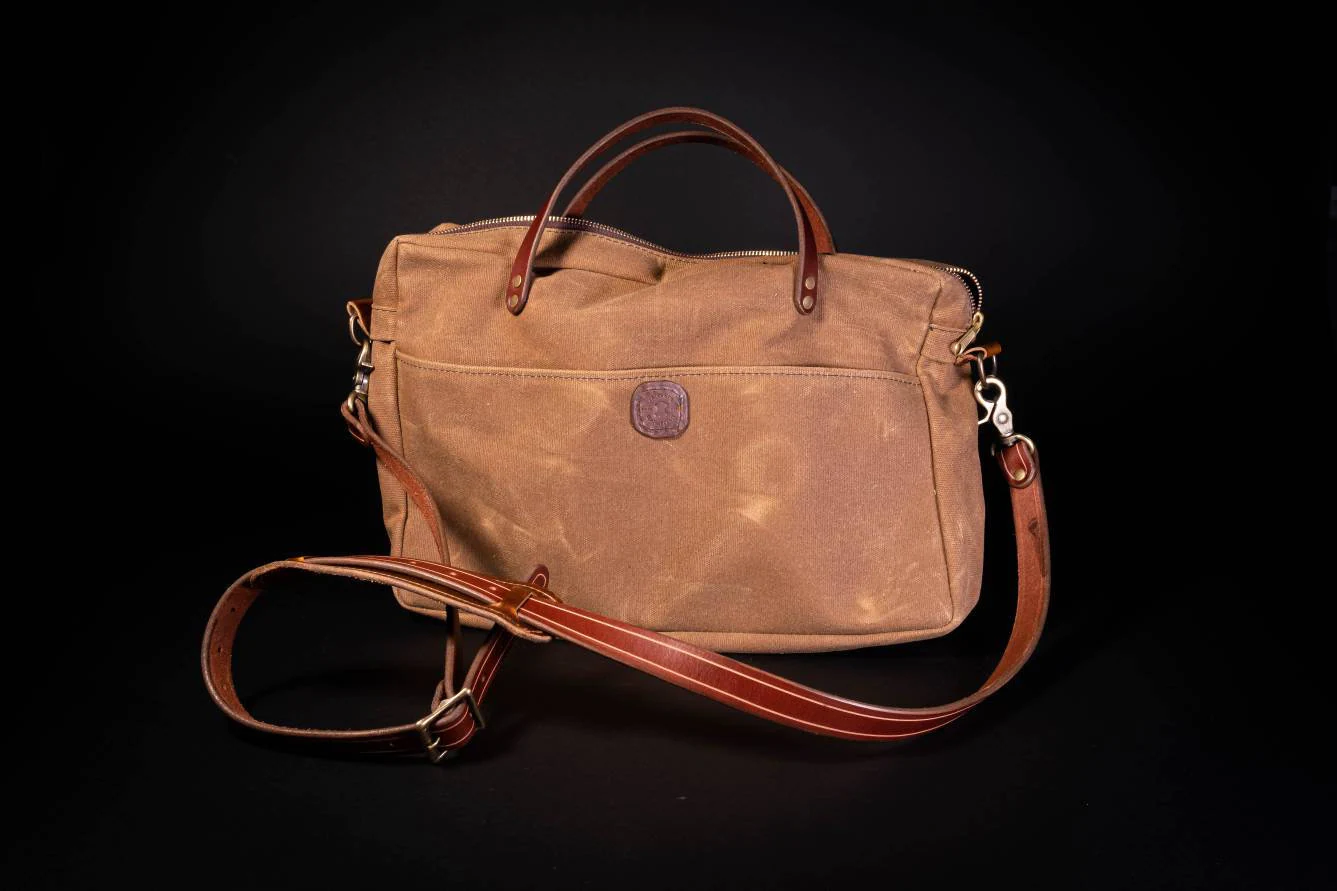 Canvas & Leather Laptop Bag - shoulder strap - repels water