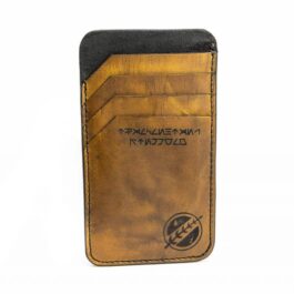 The Bounty Hunter "Mathias" Wallet with a logo on it.