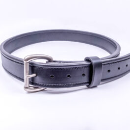 A black Leather belt on a white background